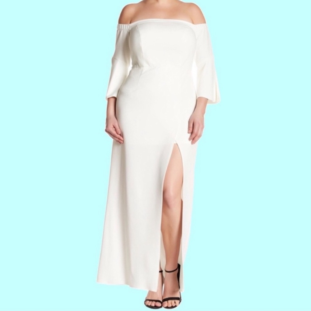 ABS Off the Shoulder White Bell Sleeve Gown 3X